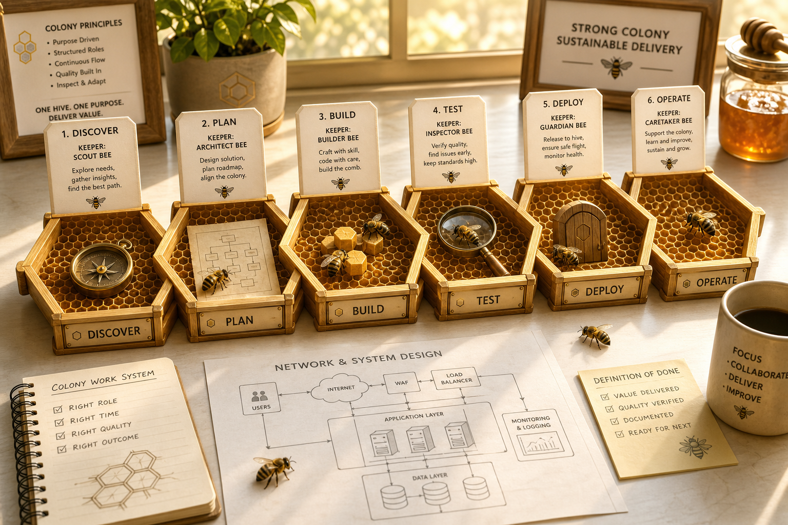 Honeycomb allocation workflow planning frame for IT projects